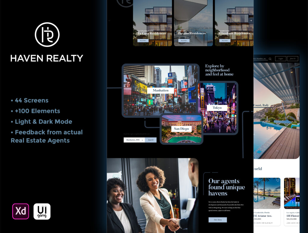 独特设计版式素材房地产Web UI工具包下载Haven Real Estate Web UI Kit Realtor插图1