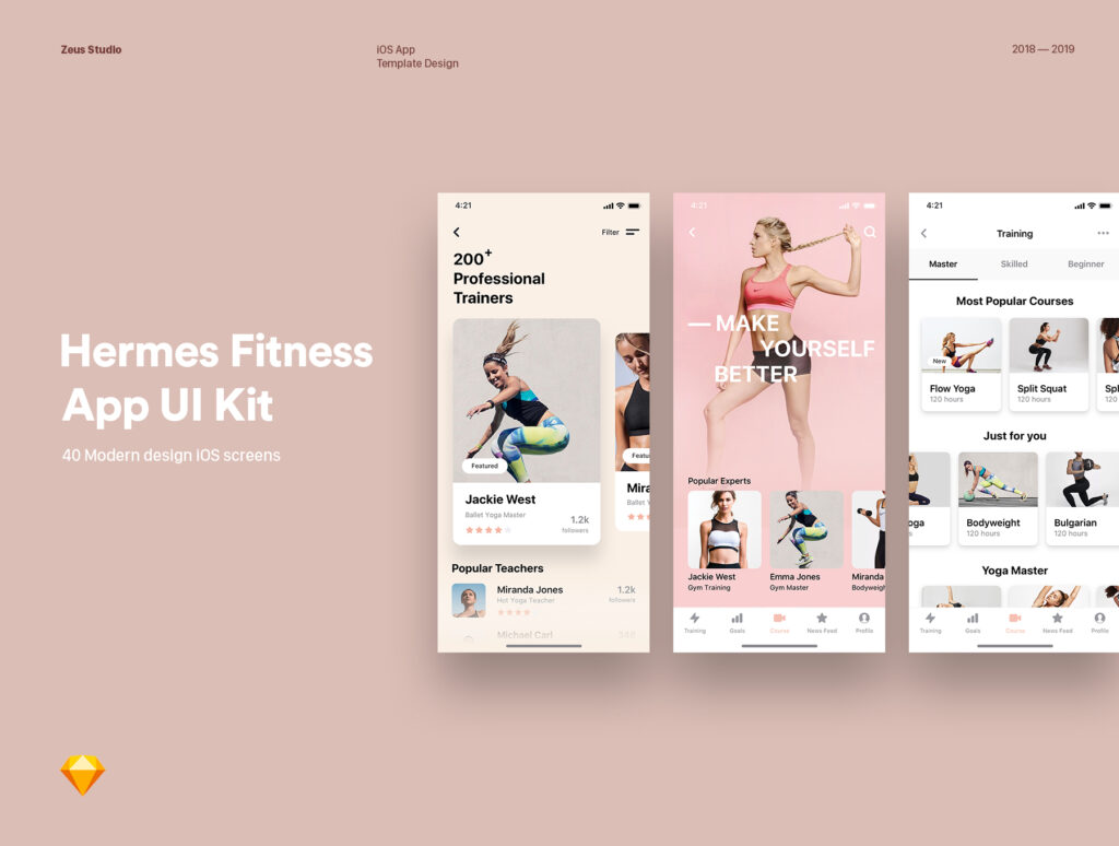健身应用移动程序爱马仕健身移动UI工具包Hermes Fitness Mobile App UI Kit插图1