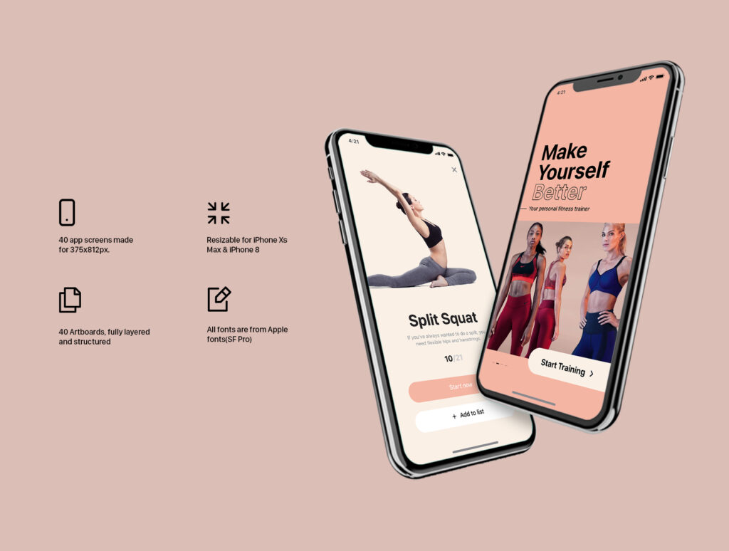 健身应用移动程序爱马仕健身移动UI工具包Hermes Fitness Mobile App UI Kit插图3
