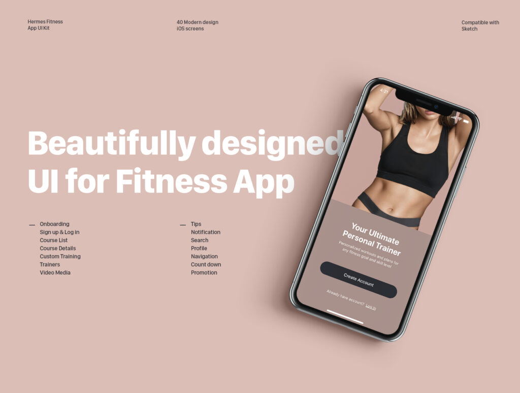 健身应用移动程序爱马仕健身移动UI工具包Hermes Fitness Mobile App UI Kit插图4