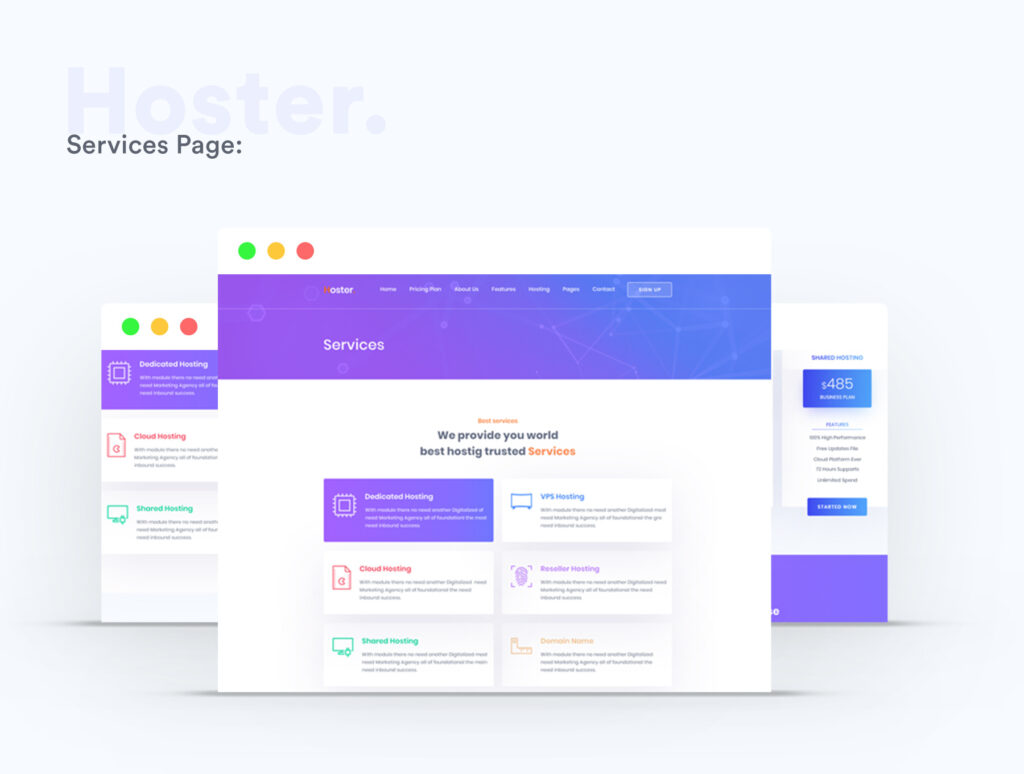 网页托管业务主题网站web设计模板素材Hoster – Domain Hosting Business PSD Templates插图3