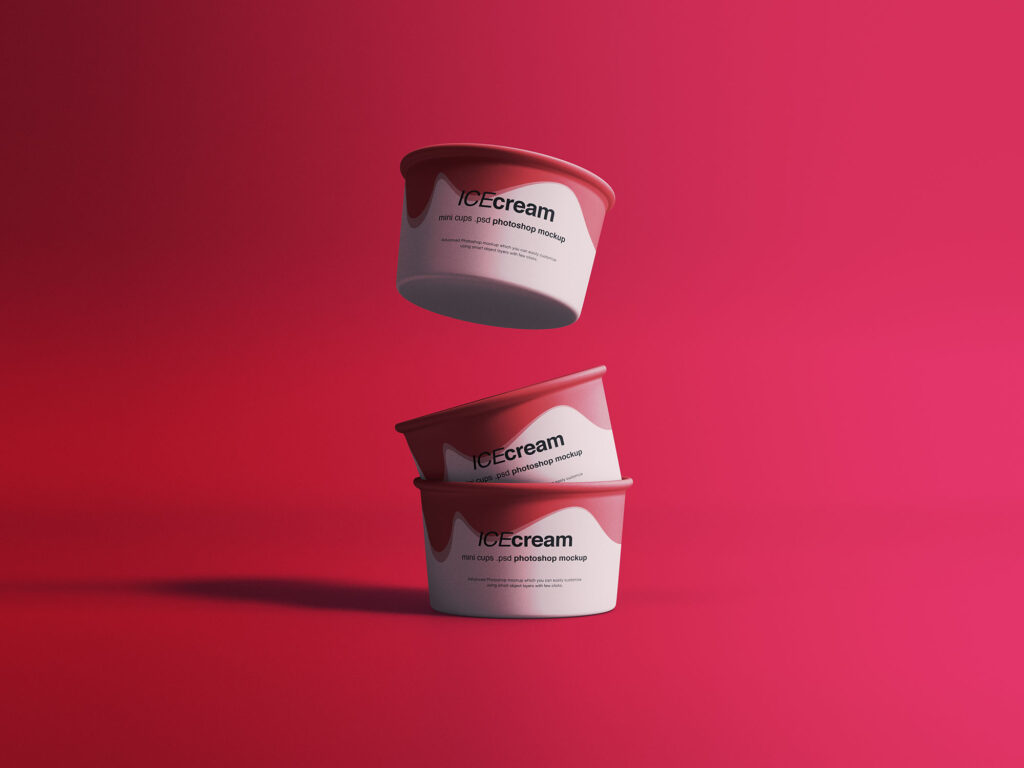 精致透视角度冰淇淋样机素材Ice Cream Cups Mockup插图1