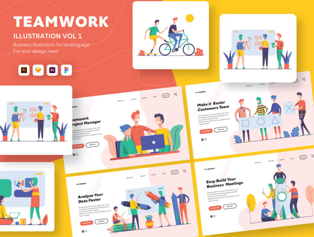 商务场景/产品数据展示场景插图素材下载Illustration Startup Teamwork Pack Vol.1插图1