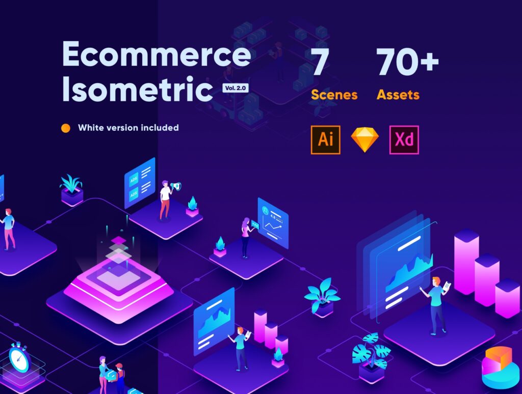 2.5D电子商务业务主题插图生存爱Isometric Ecommerce and Online Shopping