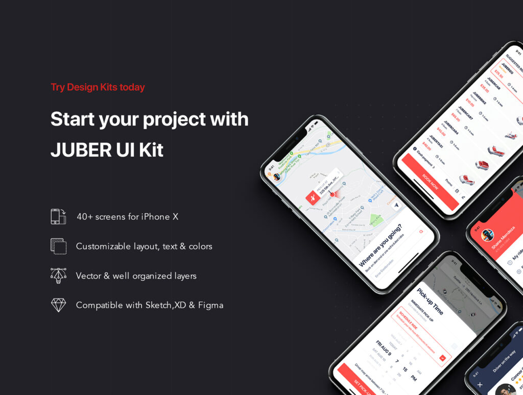 物流行业移动应用程序设计套件素材下载JUBER Car Booking mobile UI Kit插图2