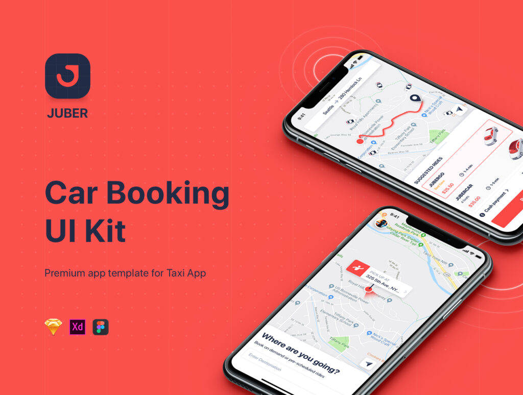 物流行业移动应用程序设计套件素材下载JUBER Car Booking mobile UI Kit插图1