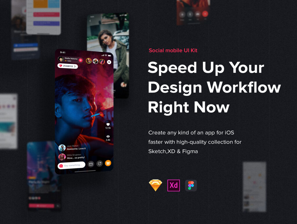 社交类创意主题设计套件工具包素材模板下载Jazam Social mobile app UI Kit插图1