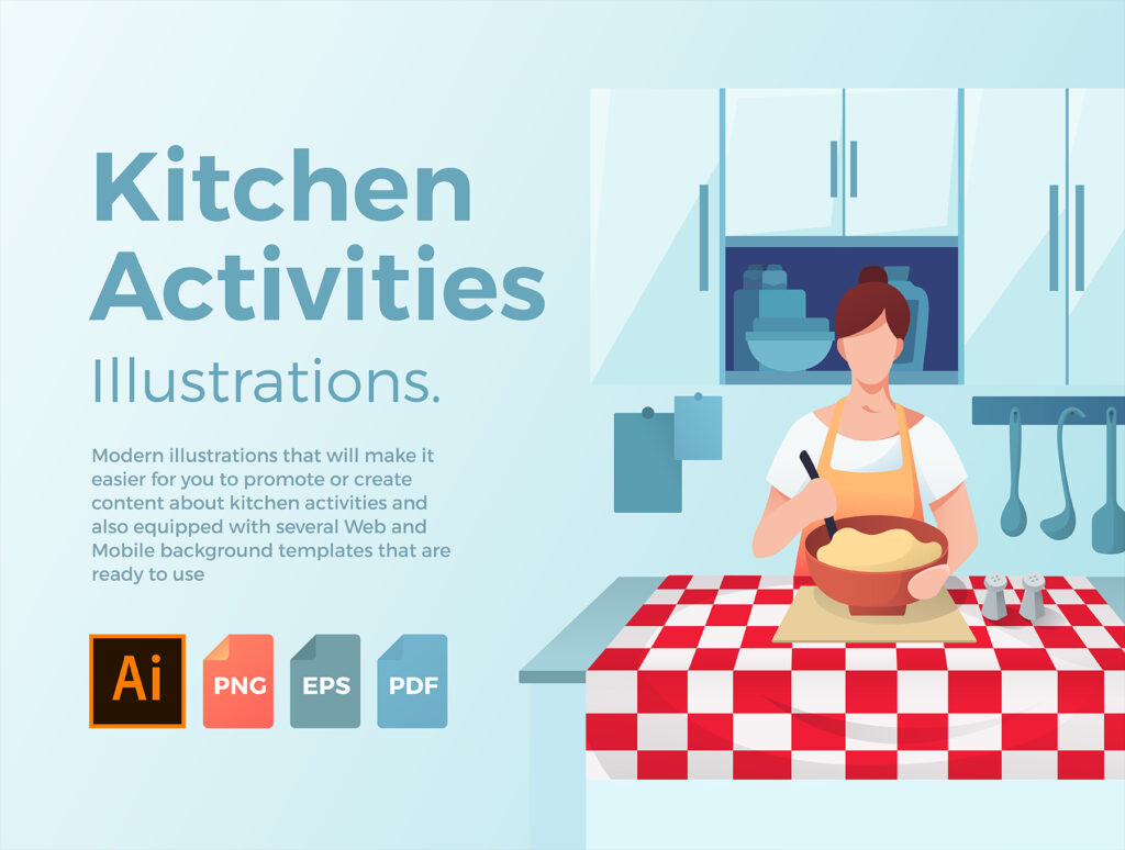 厨房餐饮美食主题UI界面设计套件素材Kitchen Activities Illustrations插图1