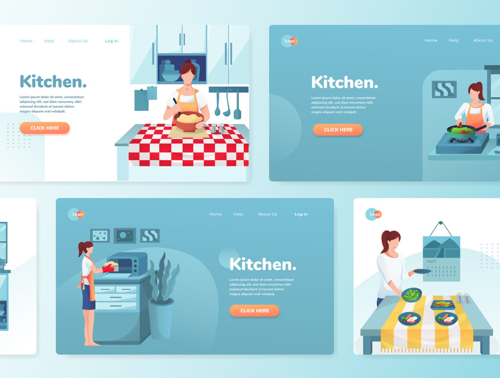 厨房餐饮美食主题UI界面设计套件素材Kitchen Activities Illustrations插图3
