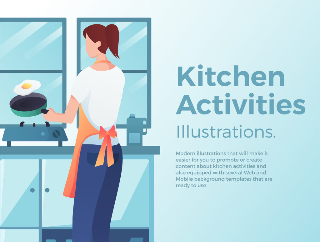 厨房餐饮美食主题UI界面设计套件素材Kitchen Activities Illustrations插图5