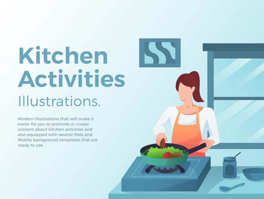 厨房餐饮美食主题UI界面设计套件素材Kitchen Activities Illustrations插图6
