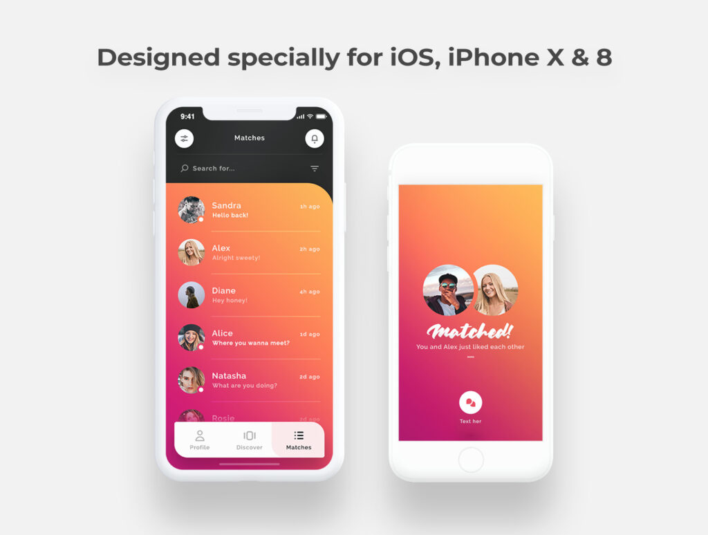 现代渐变风格约会手机应用UI设计套件素材下载Lynda Dating iOS UI Kit插图2