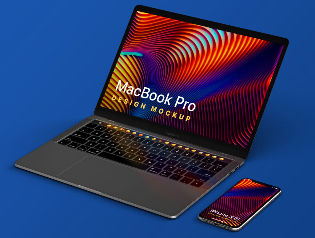 Macbook Pro笔记本电脑素材模型样机下载macbook Pro Iphone Xs Design Mockup 2 设计口袋