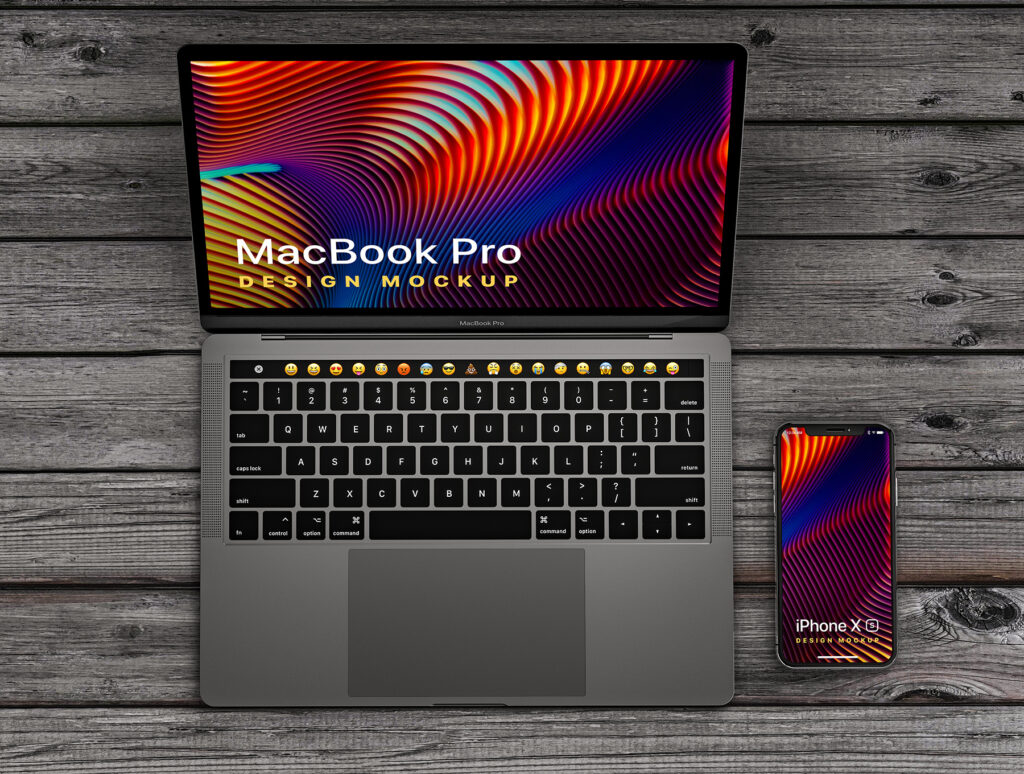 MacBook Pro笔记本电脑素材模型样机下载MacBook Pro & iPhone XS Design Mockup 2插图2
