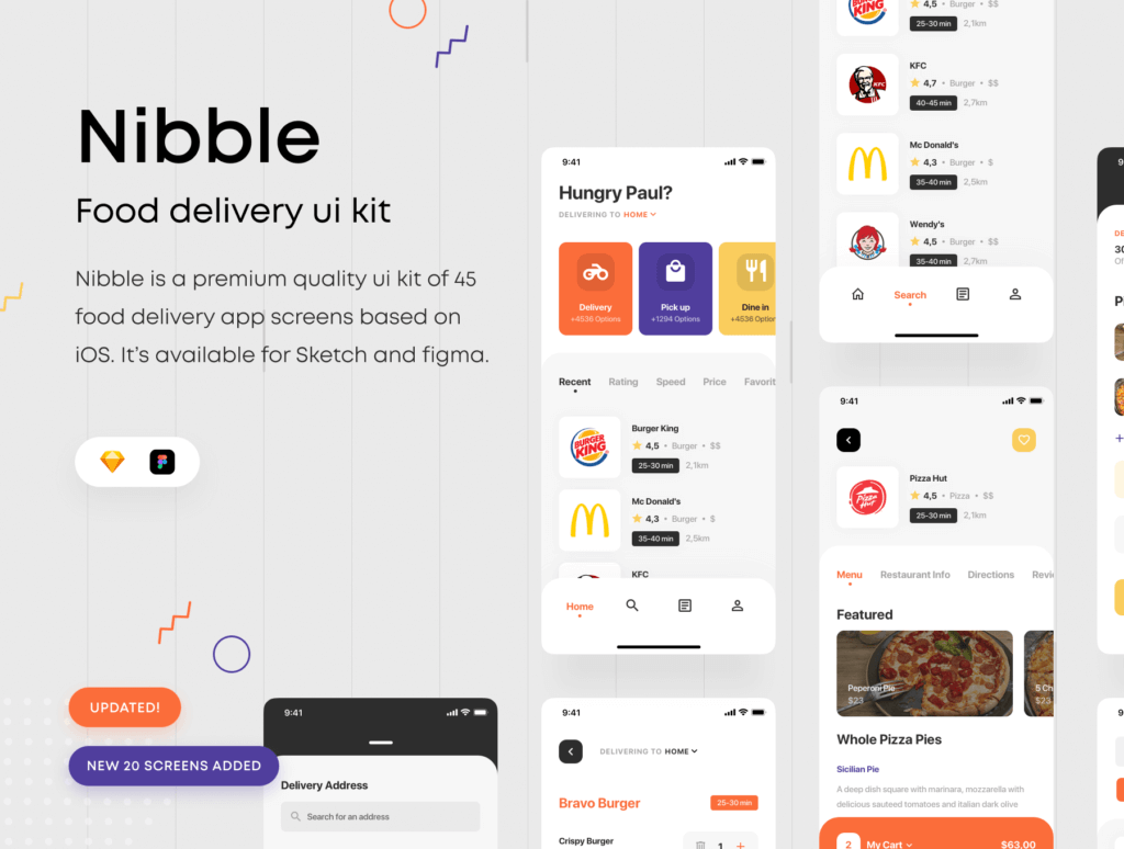 iOS外卖移动应用UI Kit设计工具包素材Nibble iOS UI Kit插图1