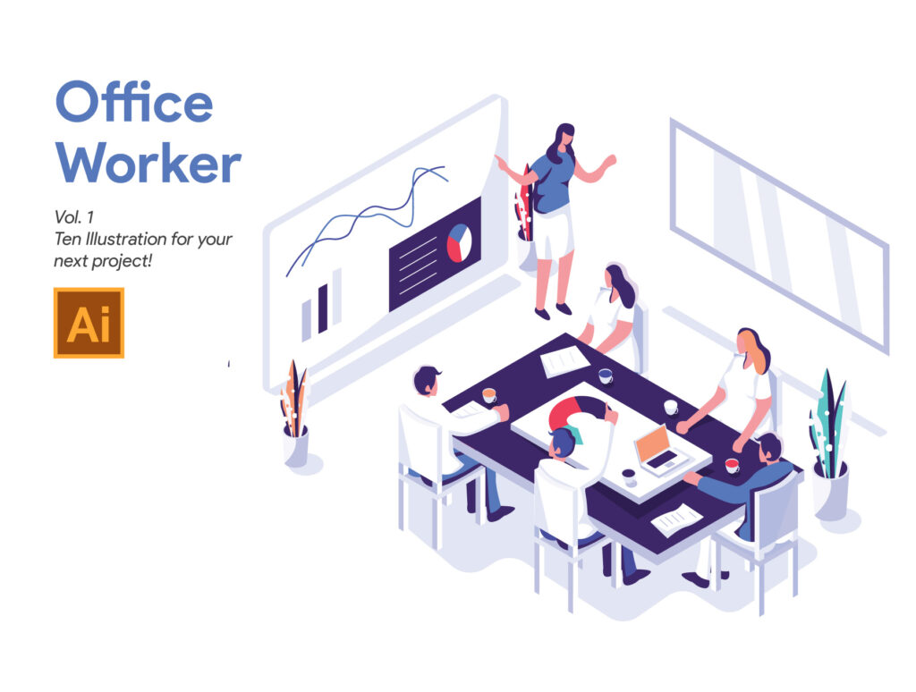 企业市场销售数据汇报场景插图素材/2.5D插图素材下载Office Worker Illustration Vol 1插图1