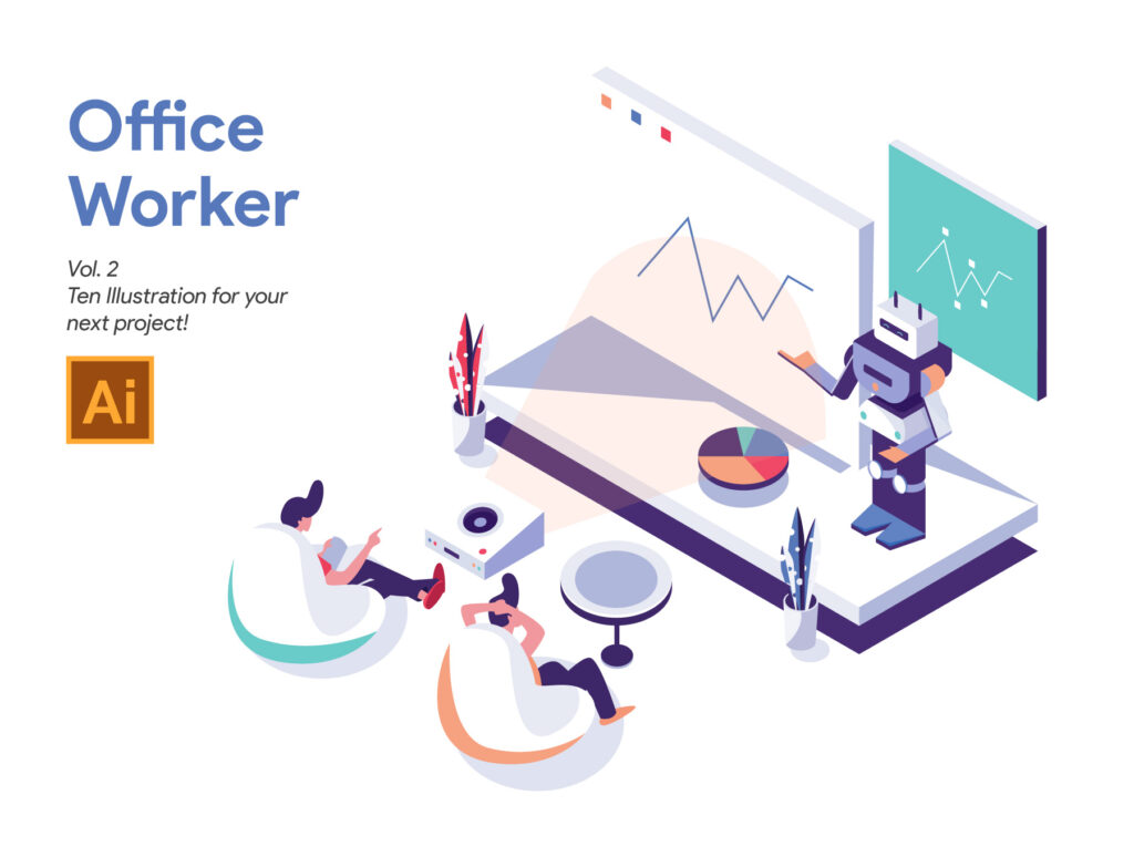 互联网企业办公场景插画/2.5D插画素材模型下载Office Worker Illustration Vol 3插图1