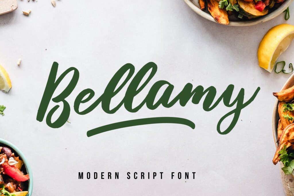 美食餐饮主题字体/绿色餐饮主题英文无衬线字体下载Bellamy Modern Script