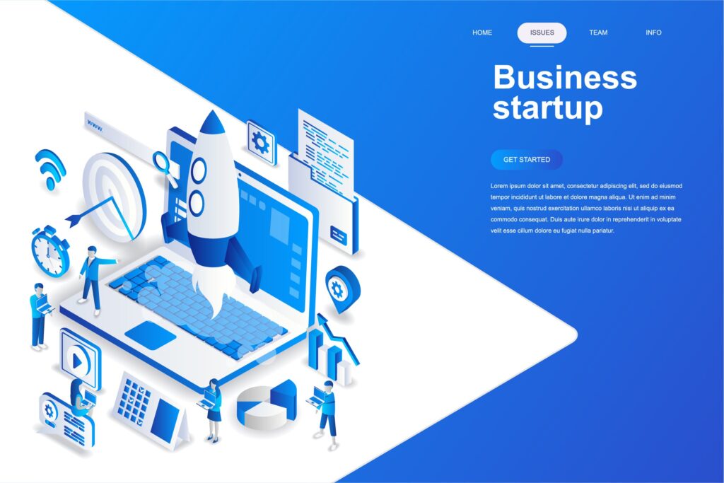 概念2.5D矢量插图的网页和图形设计商务插图Business Startup Isometric Concept