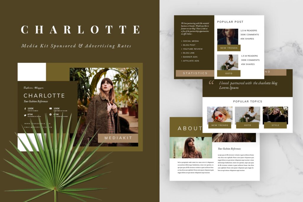 优雅时尚的博客媒体素材包模板Charlotte Media Kit Sponsorship