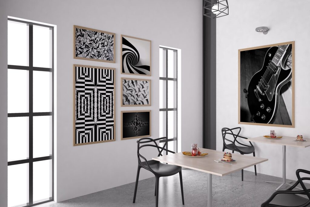 咖啡厅室内装饰木质相框模型素材下载Coffee Black White Mockup