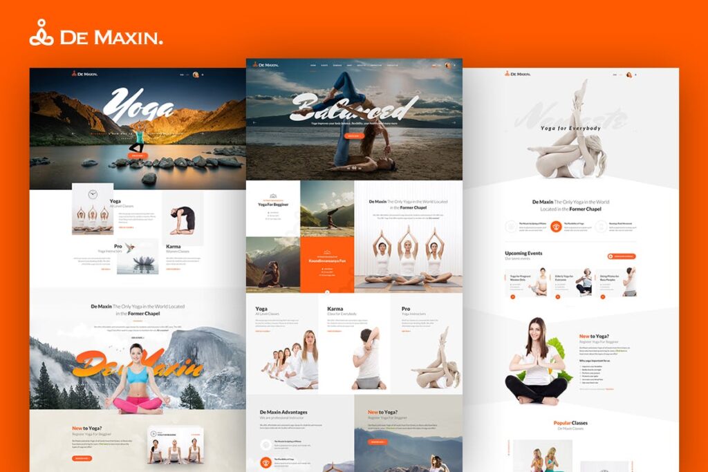 优雅简约大气瑜伽健身行业网站素材模版De Maxin Yoga PSD Template