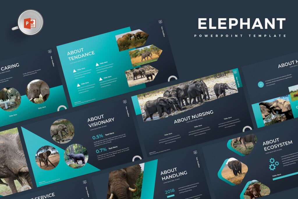大象品种研究调研主推汇报宣讲PPT幻灯片模板素材Elephant Powerpoint Template