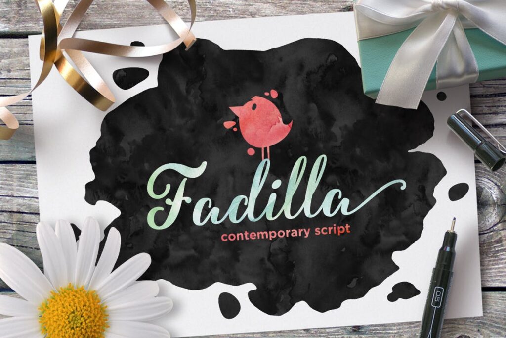飘逸/女性化/优雅的现代书法英文标题字体Fadilla