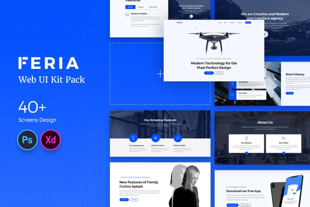 无人机高科技技术企业网站素材模版下载Feria Web UI Kit