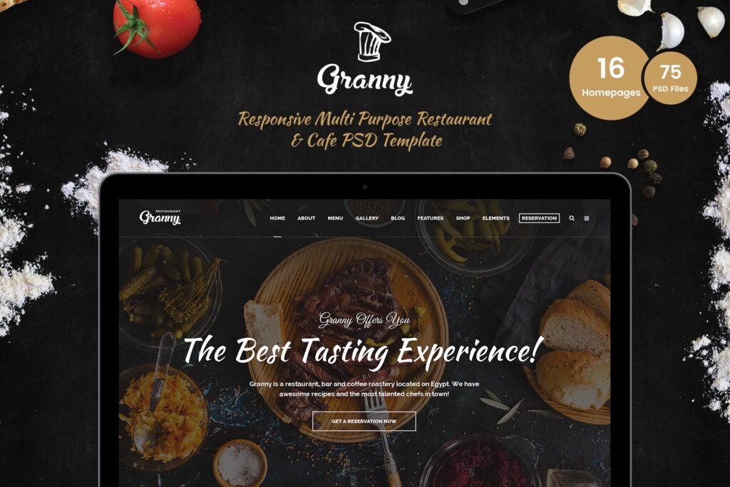 餐饮品牌主题餐厅企业网站素材模版Granny Elegant Restaurant Cafe PSD Template