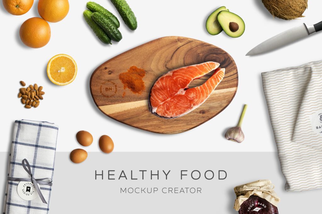 美食餐饮品牌/健康食品品牌VI场景生成器模型Healthy Food Mockup Creator