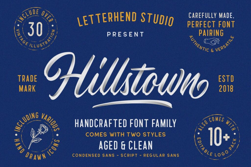 标志组合字体/手写英文字体Hillstown Font Collection (+EXTRA)