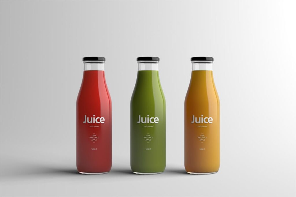 果蔬料理/果汁饮料玻璃包装瓶样机模型下载Juice Bottle Packaging MockUp N93XB8