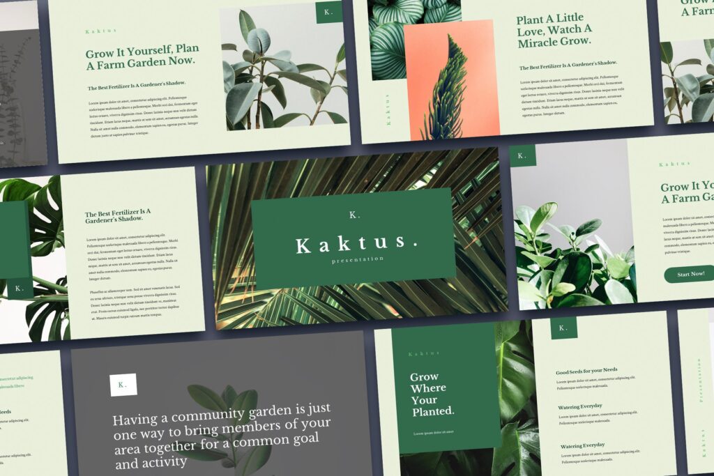 绿植稀有植物主题PPT幻灯片模板素材Kaktus Elegant Powerpoint Template