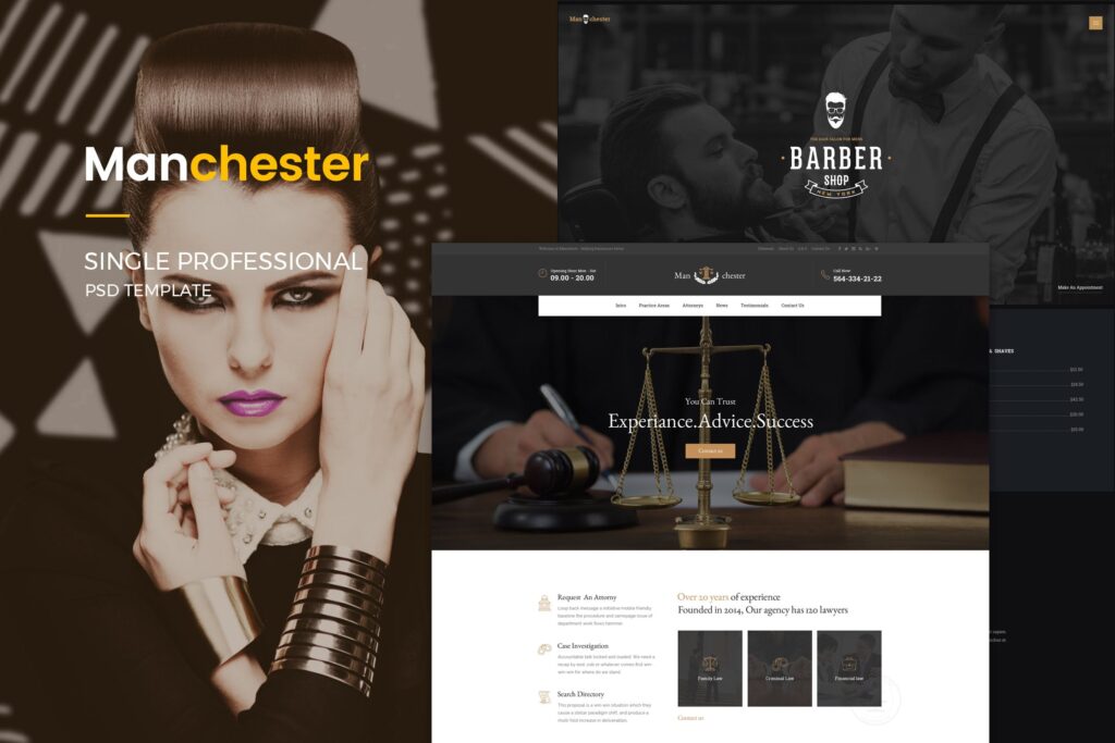 律师事务所官方网站/模特经纪公司网站模板素材Manchester Single Professional PSD Template