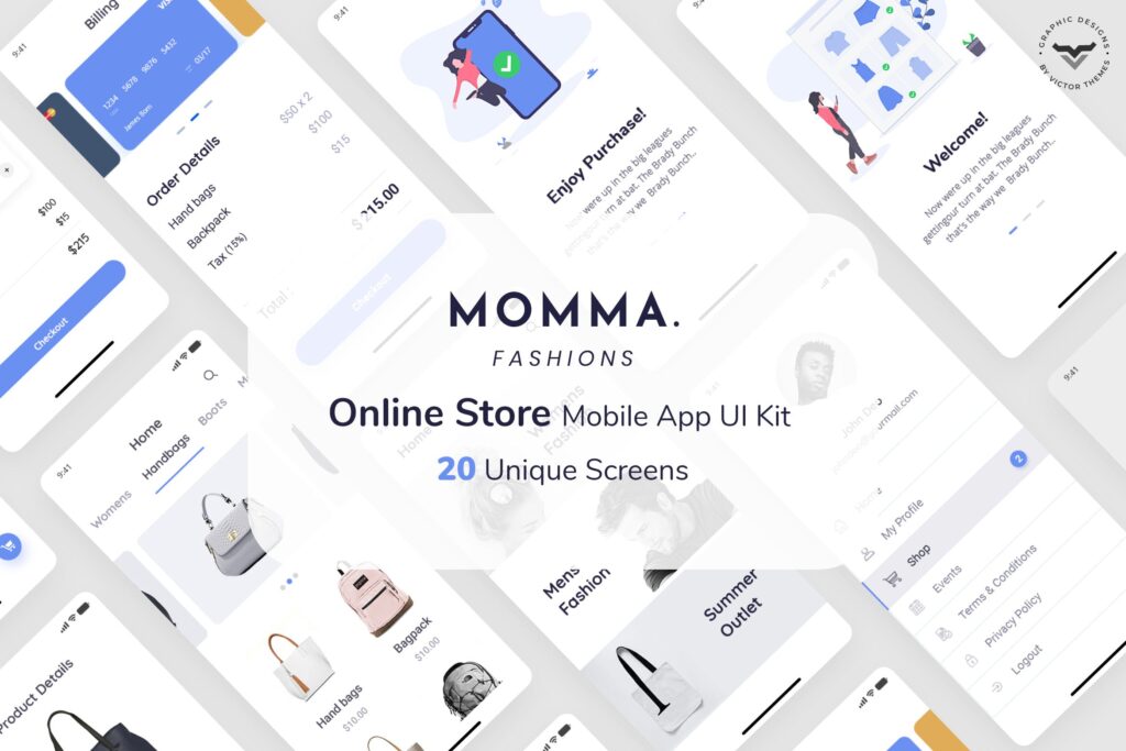 在线商店移动应用UI组件模版素材Momma Online Store Mobile App UI Kit