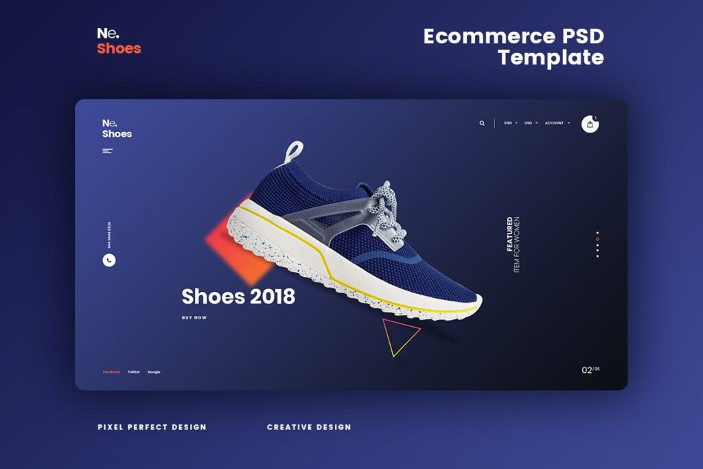 运动鞋子电商购物模板PSD素材Ne Shoes Ecommerce PSD Template