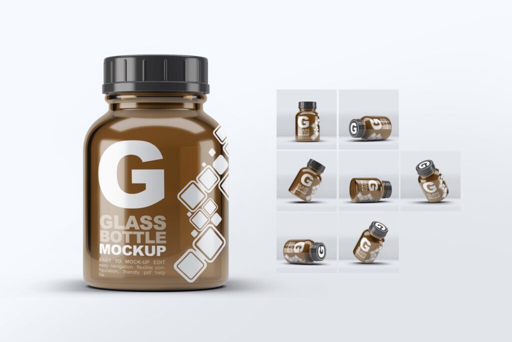 保健药品包装瓶/化妆品玻璃瓶样机模型Pill Cosmetics Glass Bottle Mock Up