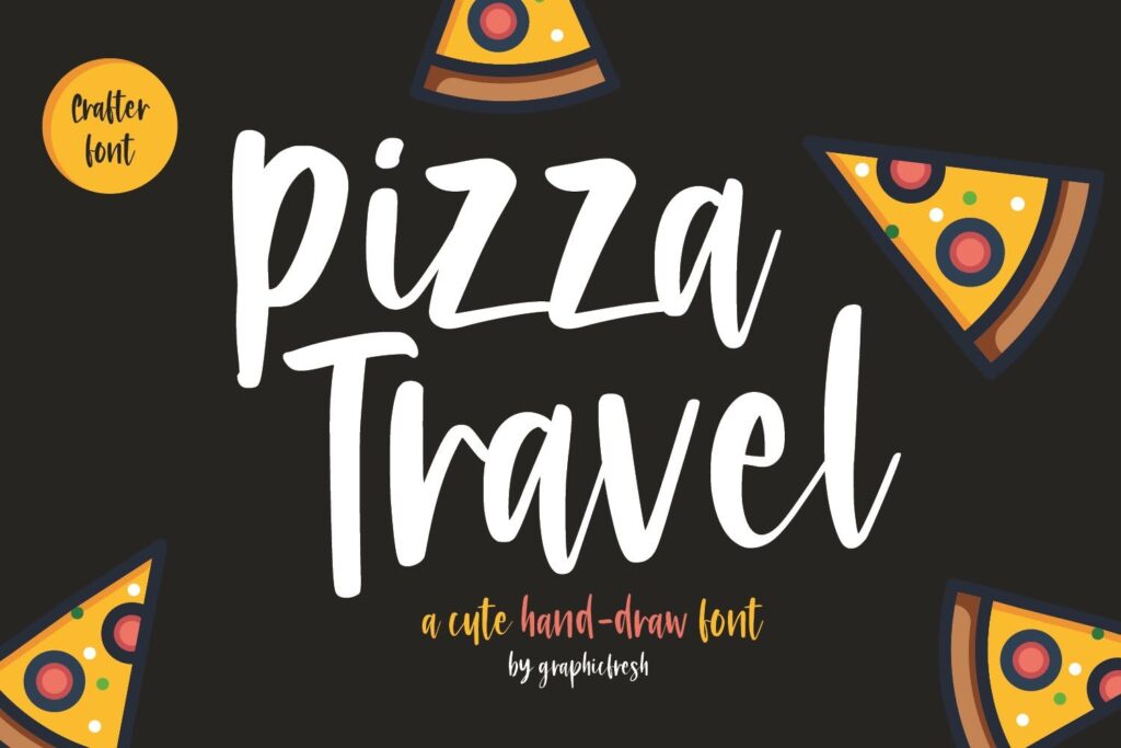 可爱的笔刷字体/美食餐饮英文字体下载Pizza Travel Cute Brush Font