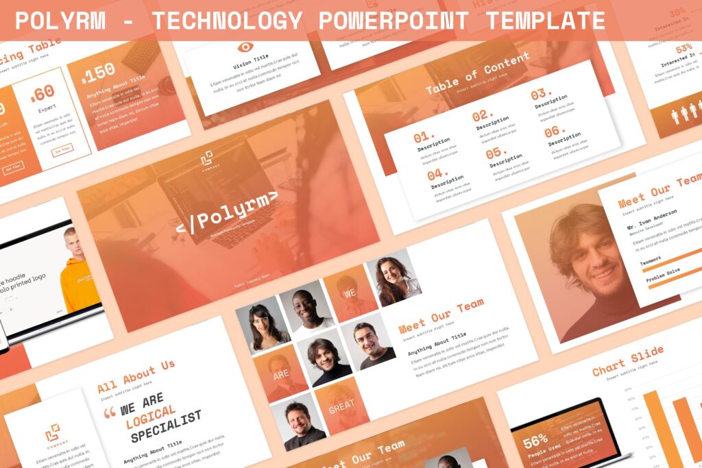 企业技术业务介绍宣讲汇演PPT幻灯片模板素材Polyrm Technology Powerpoint Template