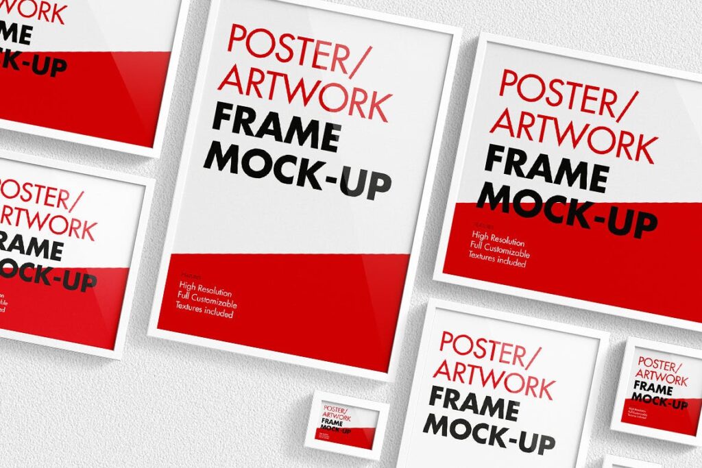 9个逼真的高质量的实物模型的海报/艺术品/图片画框样机素材下载Poster Artwork Frame Mock Up