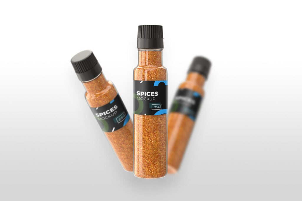 厨房调味料包装瓶模型样机效果图Realistic Spices Bottle Mockups G2n5lfs
