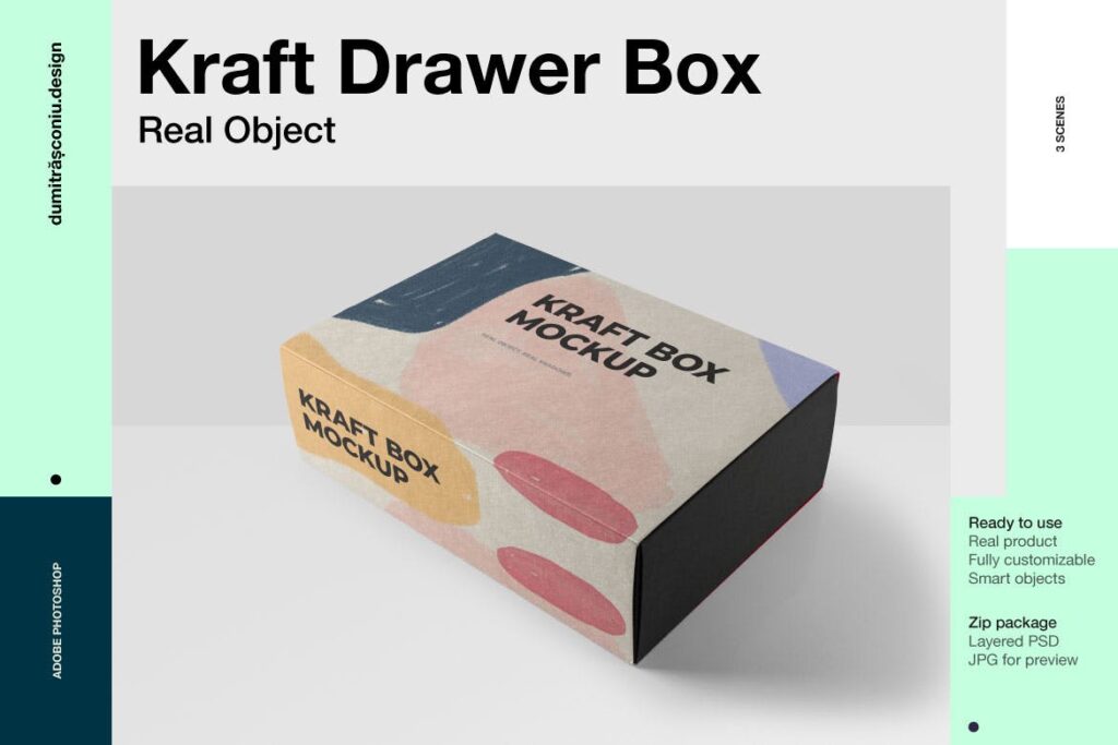 3个精致工艺抽屉盒模型样机效果图Rectangular Drawer Kraft Box