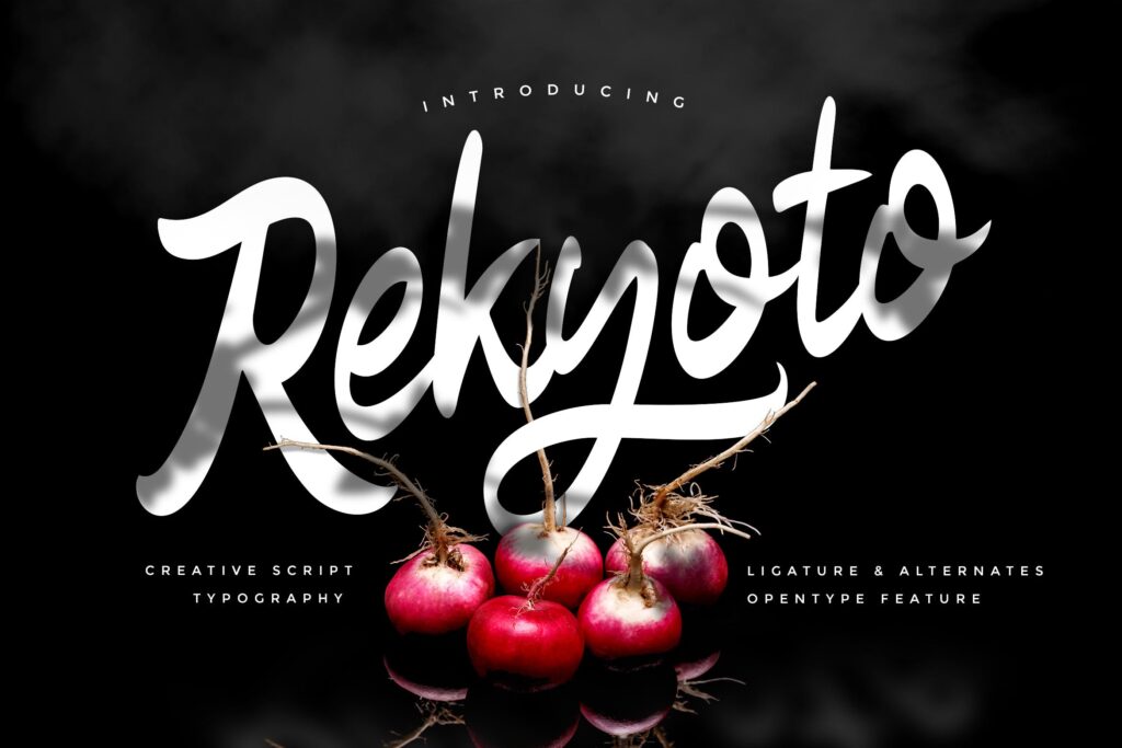 美食餐饮品牌书法风格手写英文字体下载Rekyoto Delicious Script Font