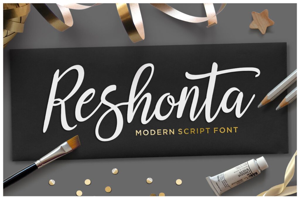 钢笔和毛笔创作的现代书法英文字体/邀请函贺卡英文手写字体下载Reshonta Script