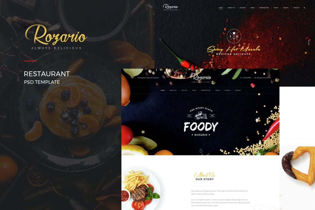 法式主题餐厅网站模版素材下载Rozario Restaurant PSD Template