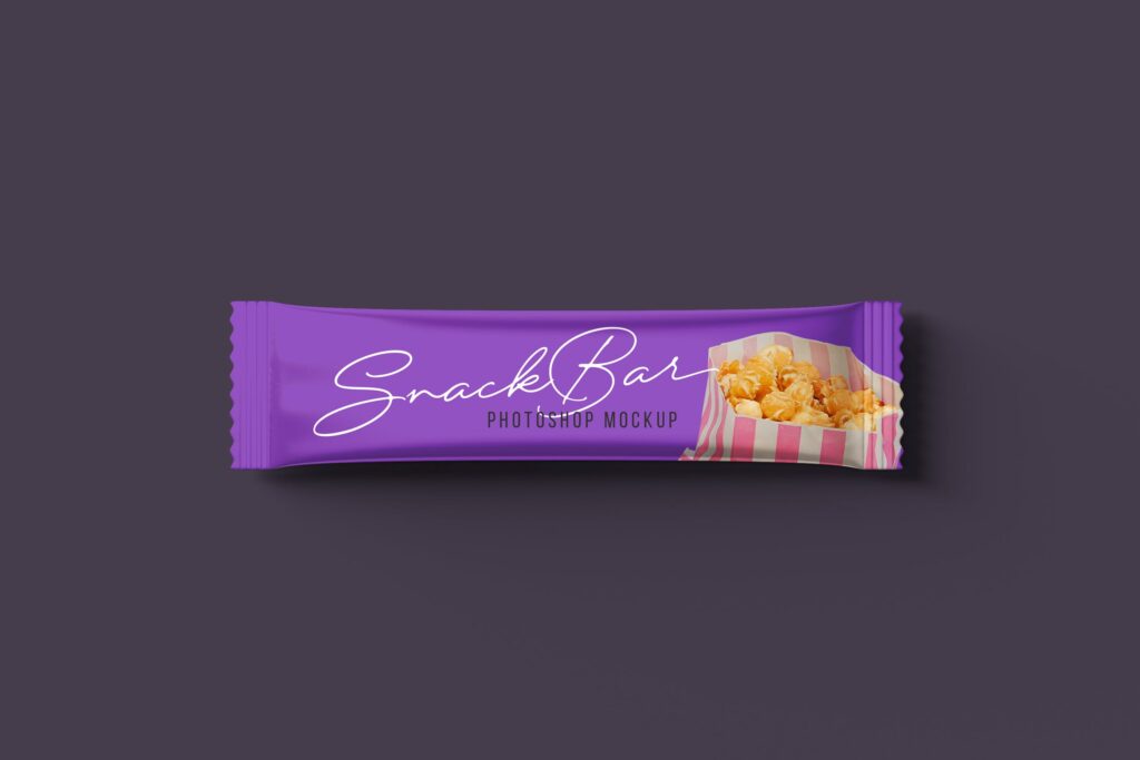 食品真空包装多角度展示模型样机下载Snack Bar Packaging Mockups