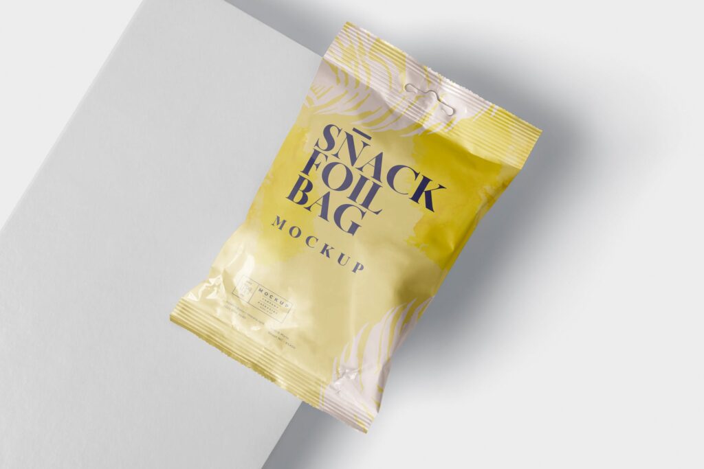 真空包装零食箔袋样机模型效果图Snack Foil Bag Mockup Slim Size