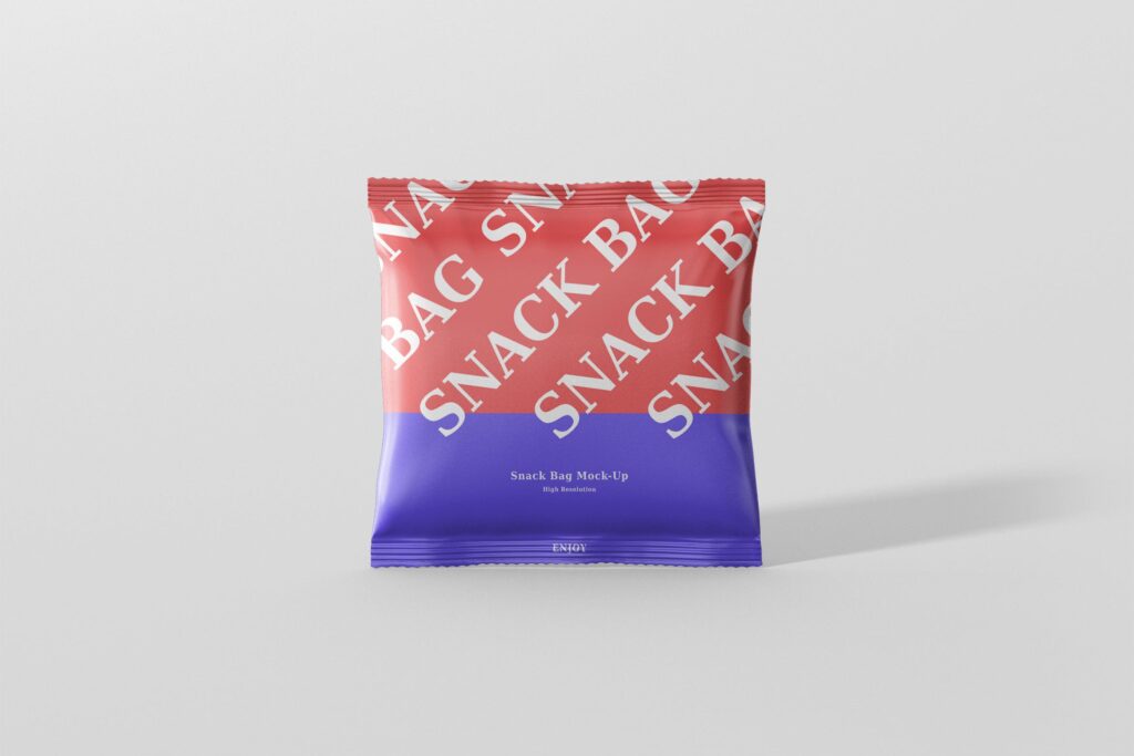 方形食品箔袋模型样机素材下载Snack Foil Bag Mockup Square Size