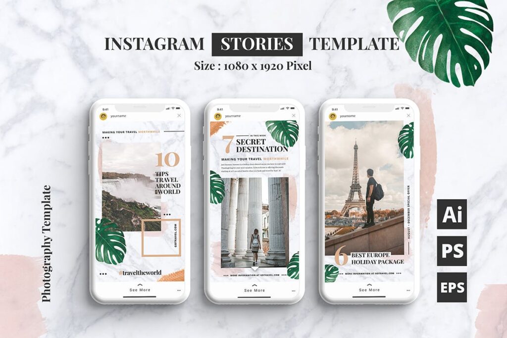 社交媒体/旅行类界面素材模板Travel Blog Instagram Stories Template